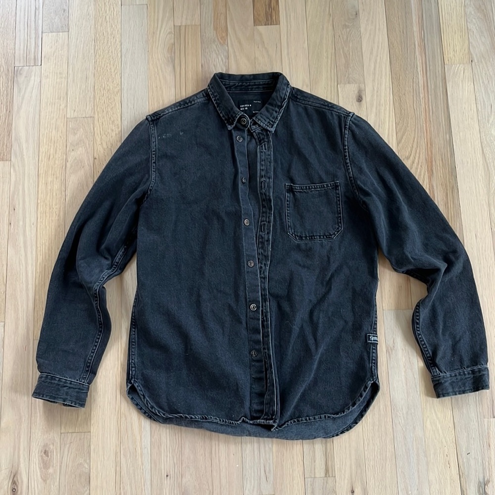 Zara men medium black denim shirt slim fit